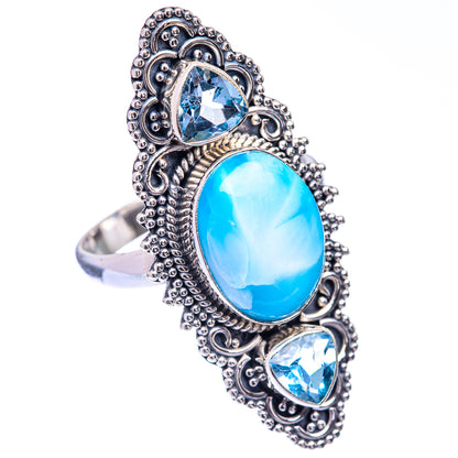 Large Larimar, Blue Topaz Ring Size 9.75 (925 Sterling Silver) R141023