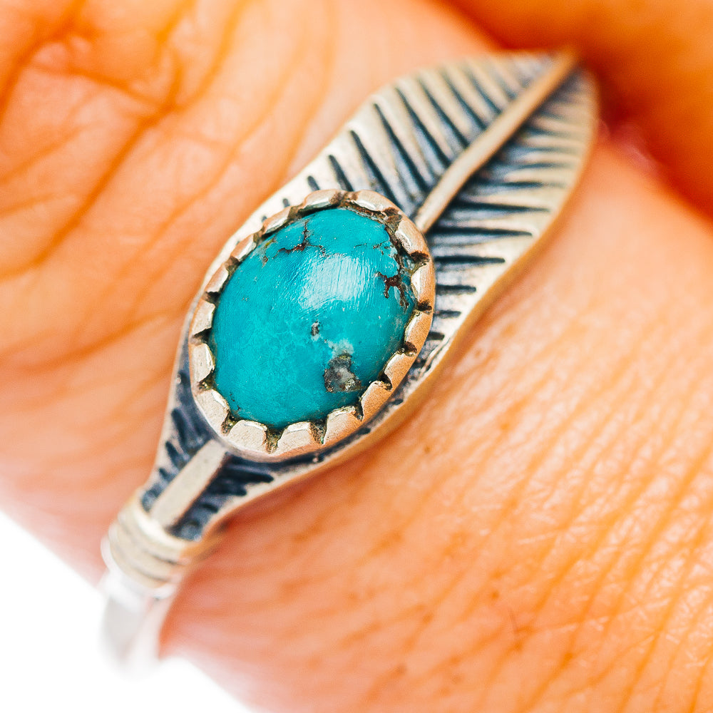 Mojave Turquoise Feather Ring Size 10 (.925 Sterling Silver)