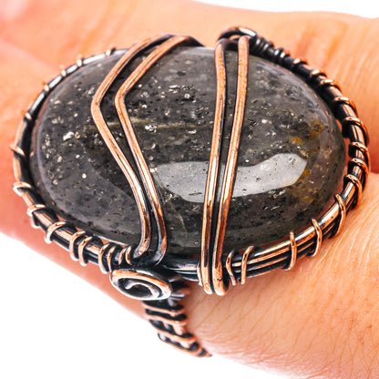 Black Sunstone Wire Wrap Ring Size 6.5 (Oxidized Copper)