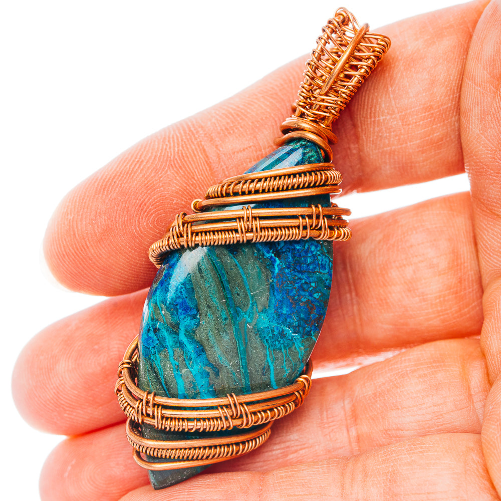 Shattuckite Wire Wrap Pendant 2 1/2" (Copper)