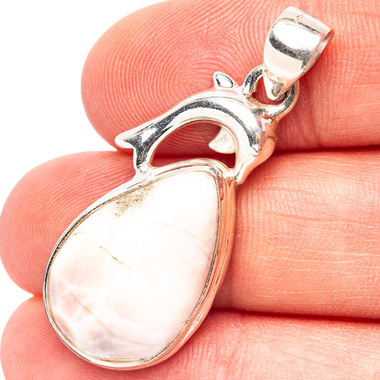 Pink opal dolphin pendant in .925 sterling silver with oval teardrop cabochon