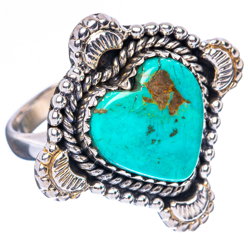 Kingman Turquoise Heart Ring Size 8.25 (925 Sterling Silver) R4037