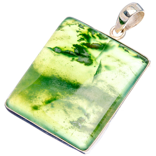 Square chrome chalcedony pendant with bright green marbled stone and silver bail