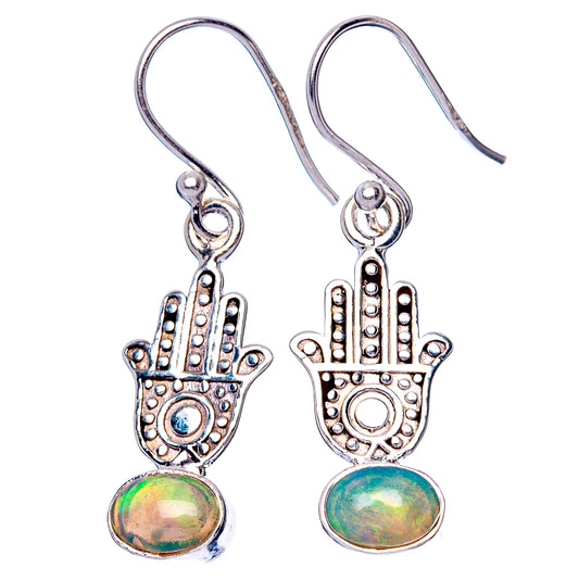 Rare Ethiopian Opal Peace Earrings 1 3/8" (925 Sterling Silver) E1546
