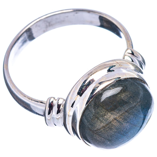 Sterling silver ring with side-set oval labradorite cabochon, size 7