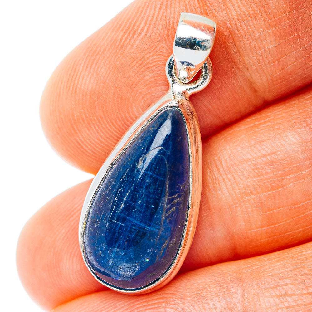 Sterling silver kyanite teardrop pendant with blue stone, 1 1/4 in