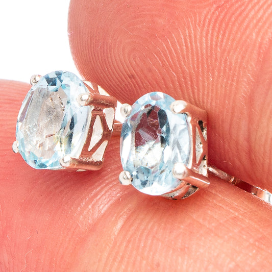 Blue Topaz 925 Sterling Silver Earrings 1/4" (925 Sterling Silver) E2129