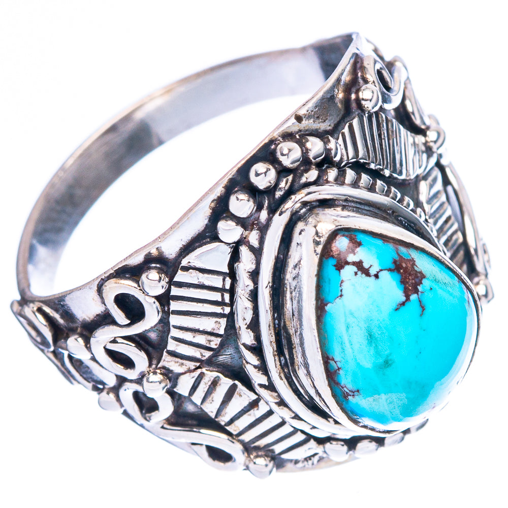 Silver-tone turquoise oval ring with detailed side filigree and openwork
