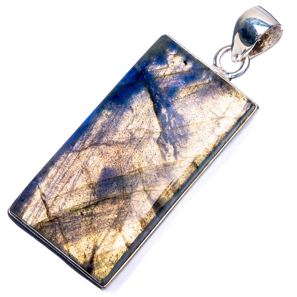 Sterling silver labradorite pendant with rectangular stone showing blue and gold sheen