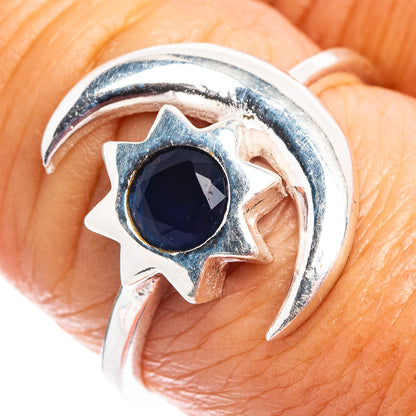 Blue Quartz Sun Moon Dainty Ring Size 8 (.925 Sterling Silver)