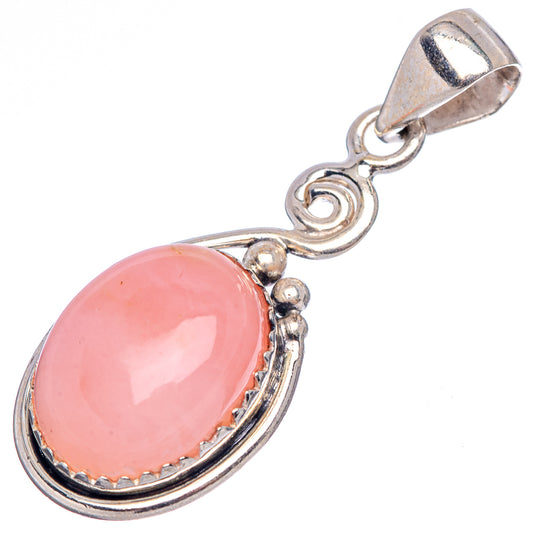 Pink opal pendant in .925 sterling silver with oval pink cabochon and loop bail