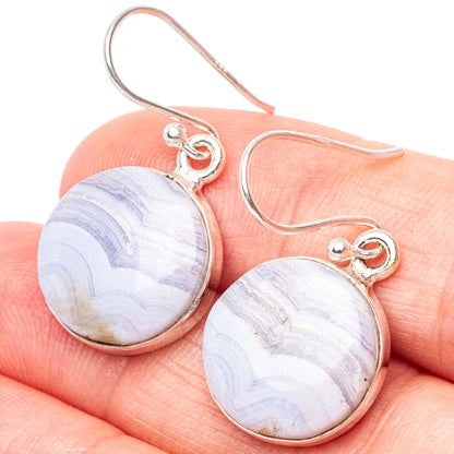 Blue Lace Agate Earrings 1 1/4" (925 Sterling Silver) E1681