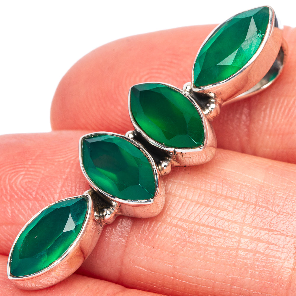 Green onyx dainty pendant with three marquise stones in 925 sterling silver