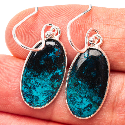 925 sterling silver drop earrings with oval dark blue turquoise stone, silver hooks