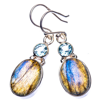 Labradorite, Blue Topaz Earrings 1 1/2" (925 Sterling Silver) E432479