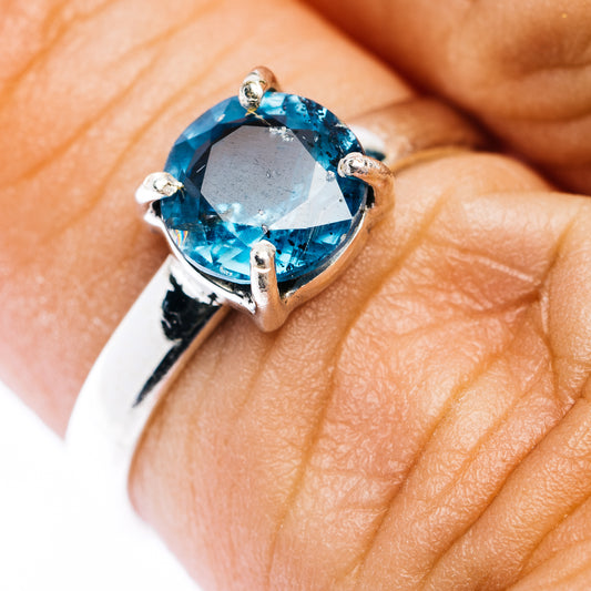 Faceted Deep Teal Blue Kyanite Ring Size 7 (.925 Sterling Silver)