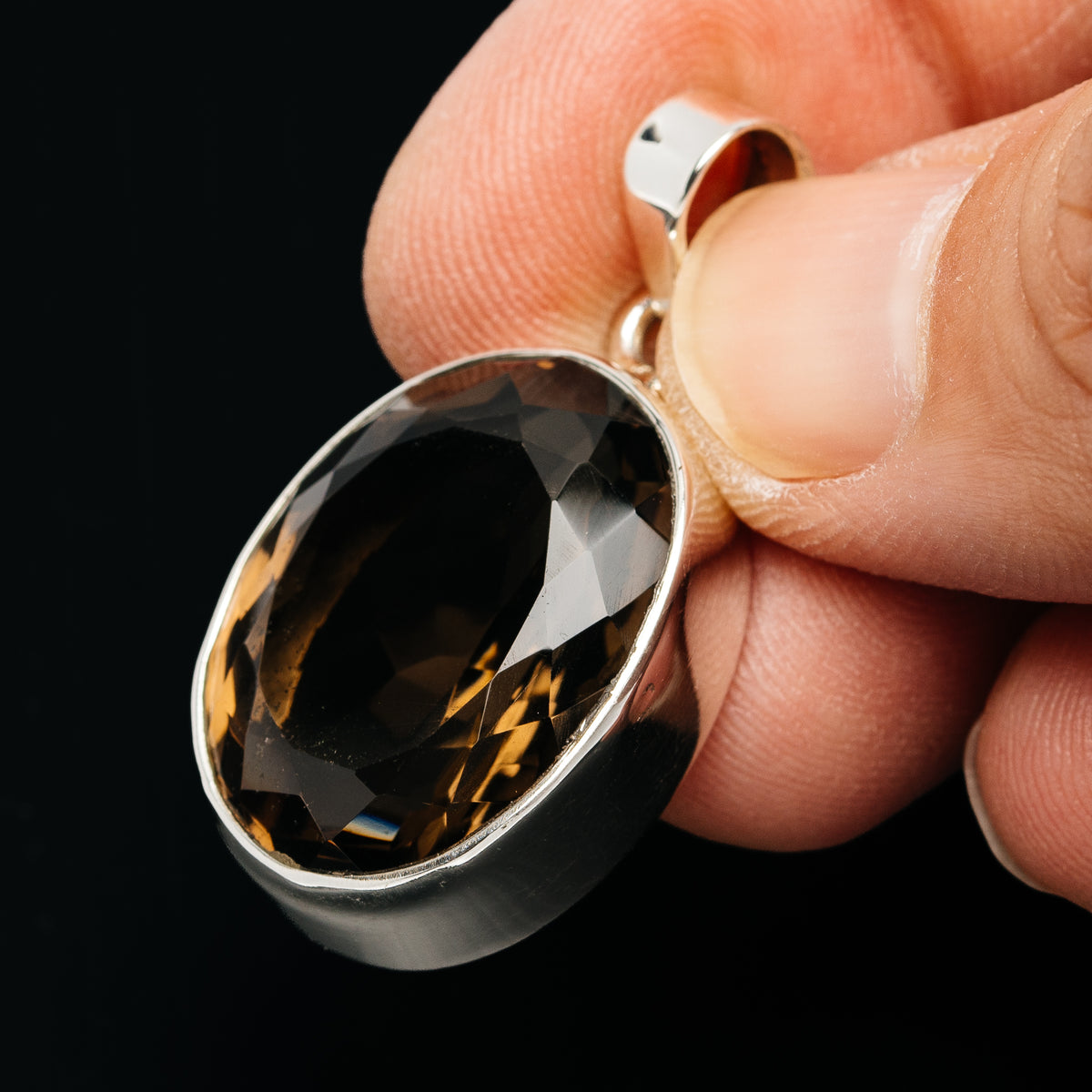 Premium 28ct Faceted Smoky Quartz Pendant 1 3/8" (.925 Sterling Silver)