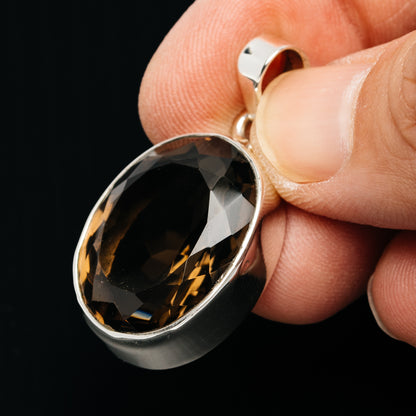 Premium 28ct Faceted Smoky Quartz Pendant 1 3/8" (.925 Sterling Silver)