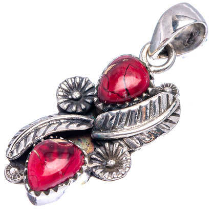 Native Style Red Dahlia Mohave Turquoise Pendant 1 1/2" (.925 Sterling Silver)