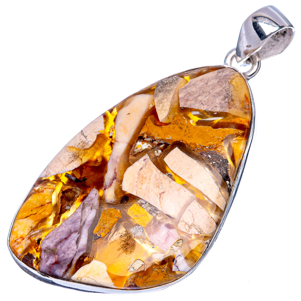 Brecciated mookaite teardrop pendant with polished 925 silver frame and top bail