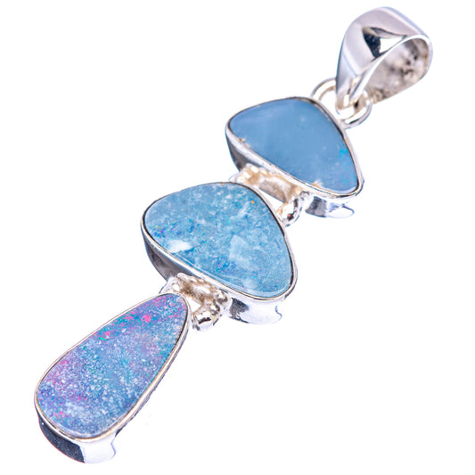 Sterling silver three-stone opal doublet pendant with oval blue stones and bail