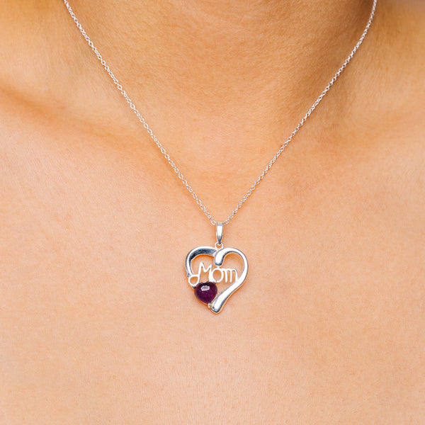Garnet Mom Necklace 16 to 18" (.925 Sterling Silver)