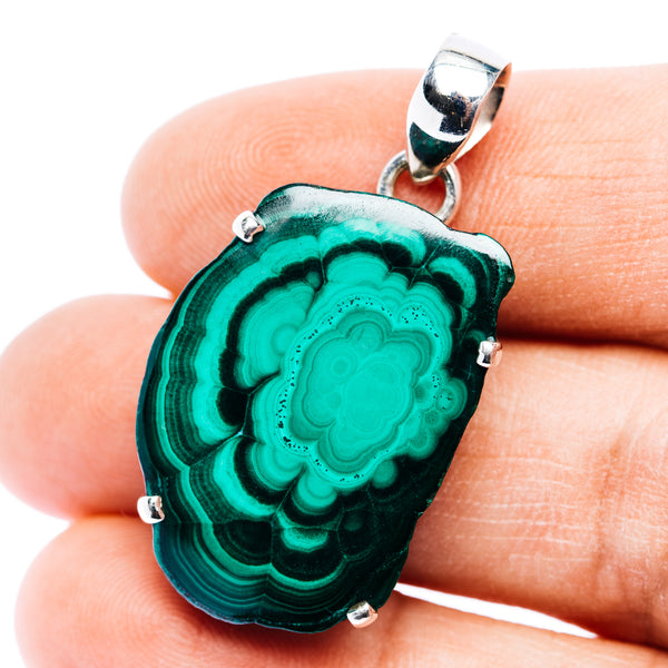 Premium Malachite Slice Pendant 1 1/2" (.925 Sterling Silver)