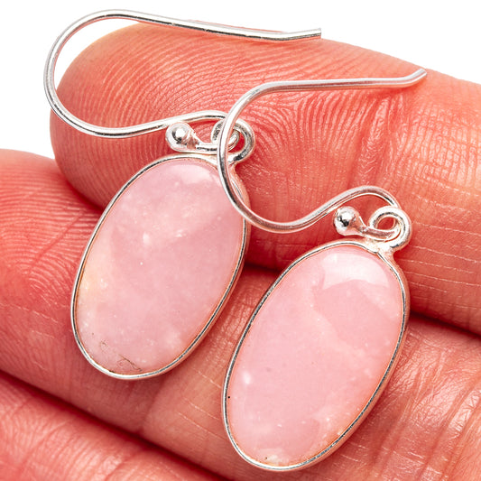 Pink opal drop earrings in .925 sterling silver, oval stones on fishhook hooks