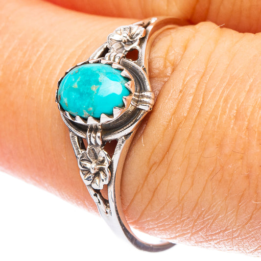 Value Arizona Turquoise Flower Ring Size 8.75 (925 Sterling Silver) R7214