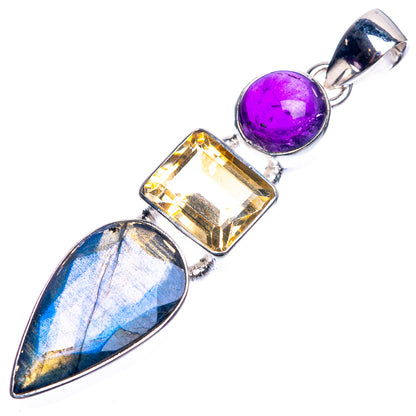 Labradorite, Citrine, Amethyst 925 Sterling Silver Pendant 2 1/8"