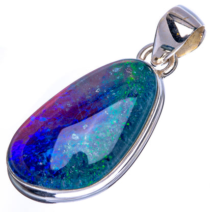 Sterling silver opal pendant with oval drop gemstone in blue, purple, and green