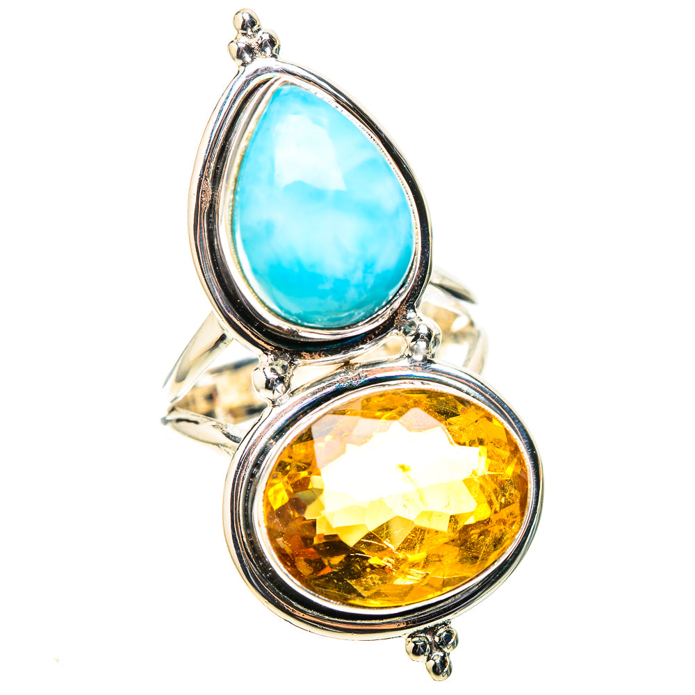 Large Faceted Citrine, Larimar Ring Size 7 (925 Sterling Silver) RING138641