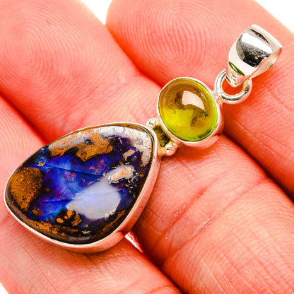 Boulder Opal, Peridot 925 Sterling Silver Pendant 1 3/4" (.925 Sterling Silver)