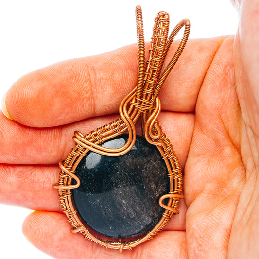 Golden Sheen Obsidian Wire Wrap Pendant 2 5/8" (Copper)