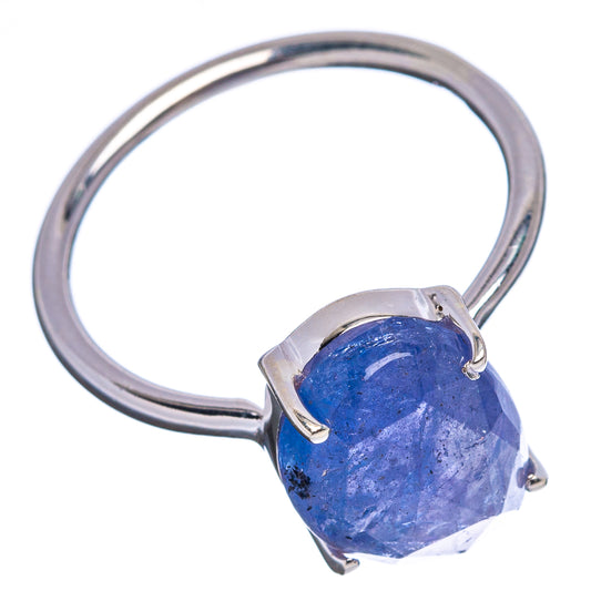 Oval faceted tanzanite ring in sterling silver, blue gemstone with prong setting