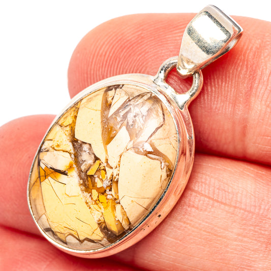 Sterling silver mookaite pendant with oval brecciated yellow-brown stone
