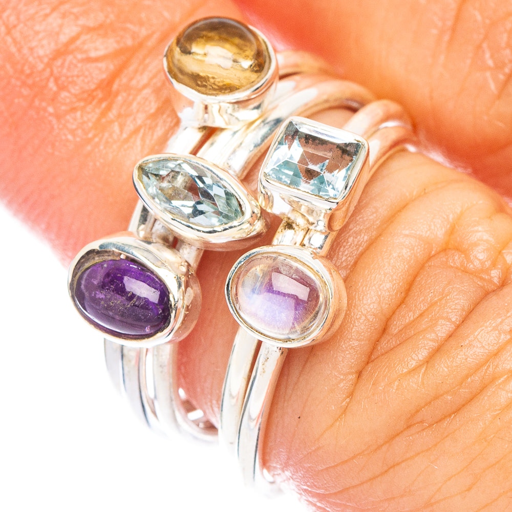 Rainbow Moonstone, Amethyst, Blue Topaz, Citrine Ring Size 6.25 (925 Sterling Silver) R7387