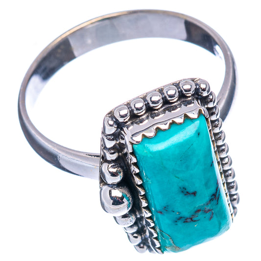 .925 sterling silver ring with turquoise rectangular cabochon and raised beaded border