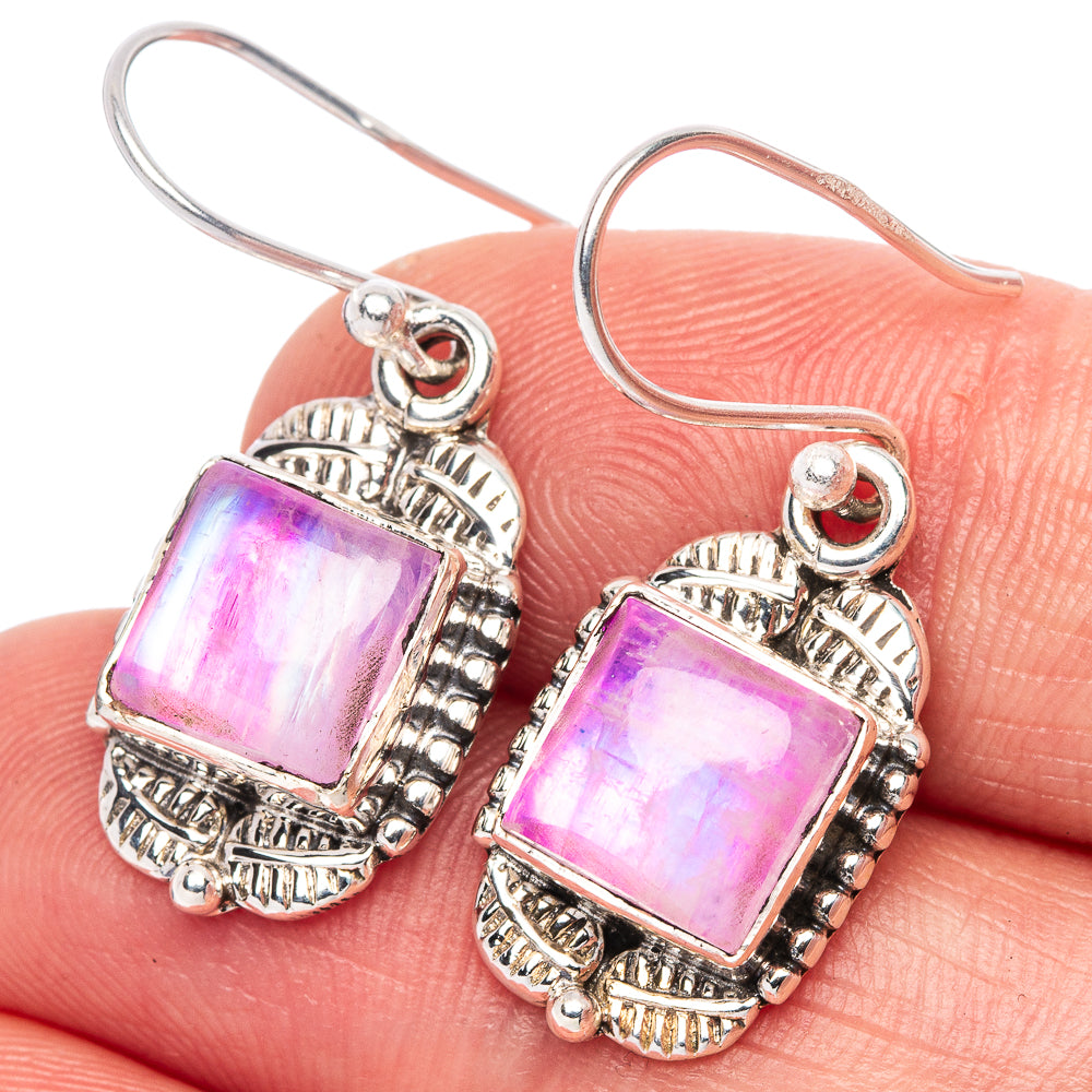 Pink Moonstone Earrings 1 1/4" (925 Sterling Silver) E1375