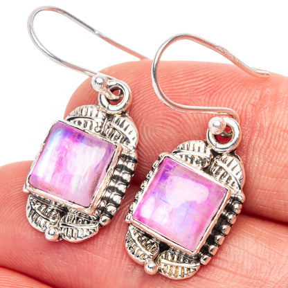 Pink Moonstone Earrings 1 1/4" (925 Sterling Silver) E1375