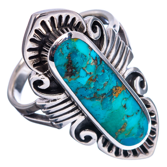 Sterling silver turquoise oval statement ring with Native-style stamped border