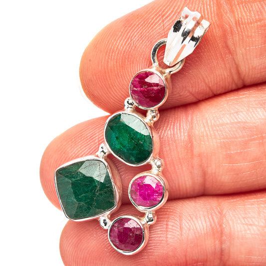 Emerald, Ruby Pendant 1 1/2" (.925 Sterling Silver)