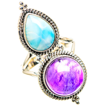 Large Amethyst, Larimar 925 Sterling Silver Ring Size 11 (925 Sterling Silver) RING139642