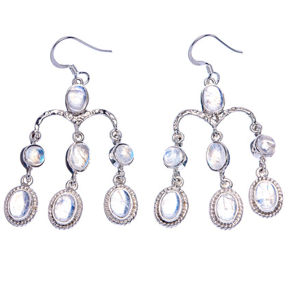 Signature Rainbow Moonstone Earrings 2 1/8" (925 Sterling Silver) E1180