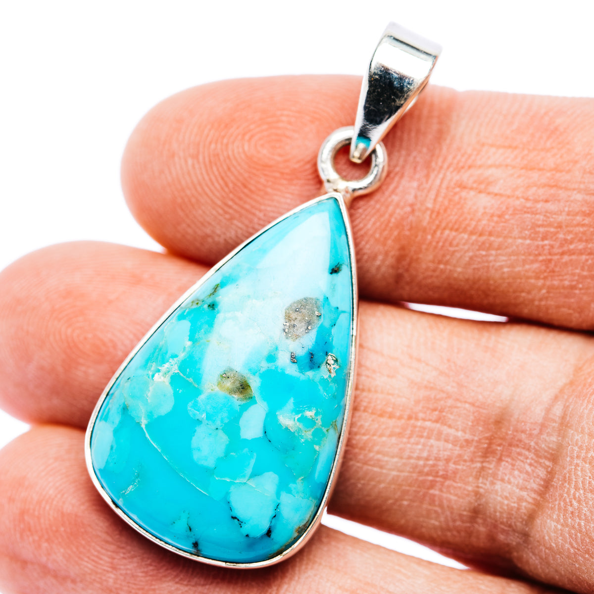 Sterling silver teardrop turquoise pendant with light-blue stone, bail loop top