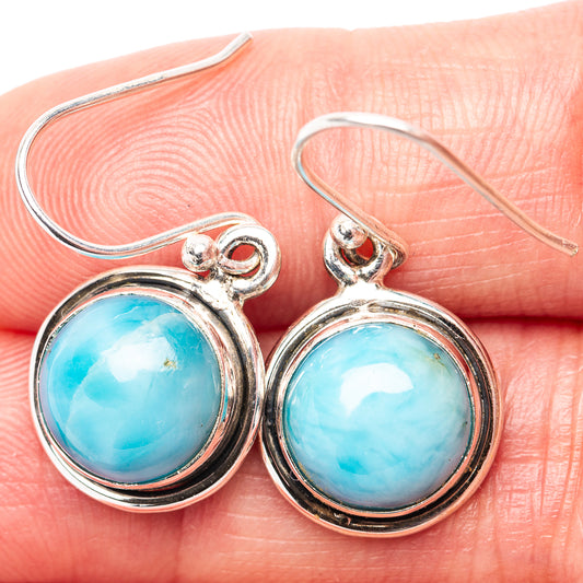 Turquoise larimar drop earrings in .925 sterling silver with round bezel setting