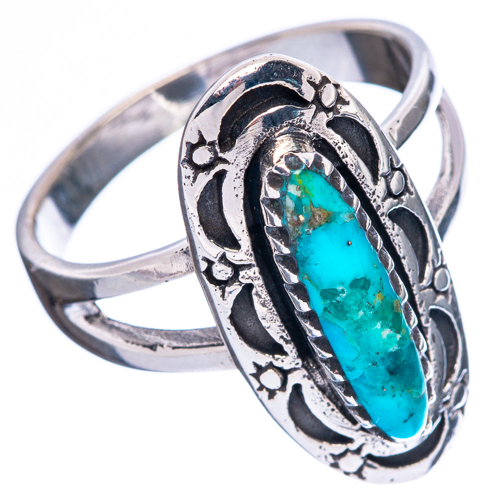 Sterling silver turquoise ring, oval cabochon with dark filigree and beaded border