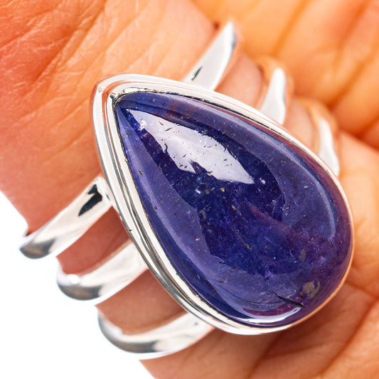 Pear-shaped tanzanite cabochon ring in .925 sterling silver, size 5.75