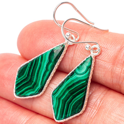 Malachite Earrings 1 5/8" (.925 Sterling Silver)