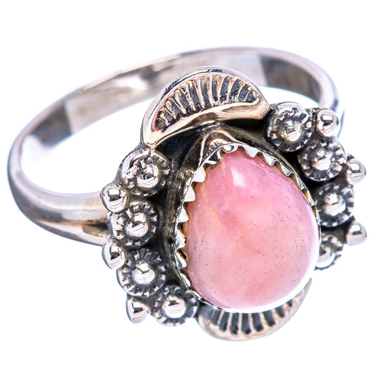 Sterling silver pink oval gemstone ring with detailed round bead border